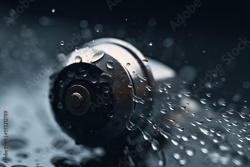 Closeup Of Water Sprayer Nozzle, With Droplets Of Water Spraying Out. Generative AI