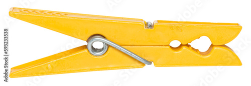 Yellow plastic clothes peg isolated on transparent background
