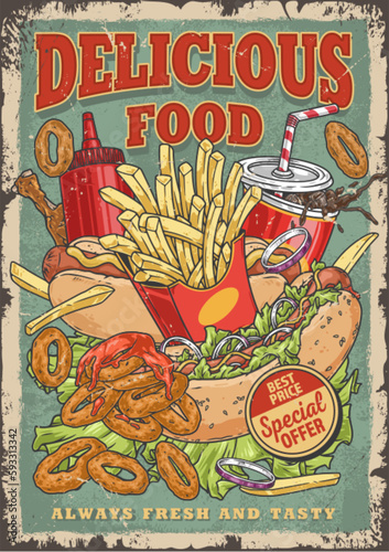 Delicious food vintage poster colorful