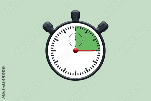 Stopwatch in minimal design on green background: 15 fifteen Minutes Seconds