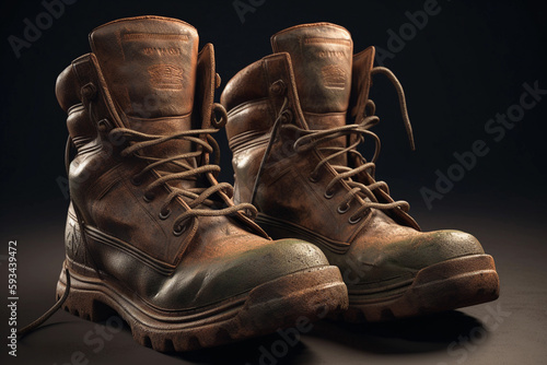 A set of heavy-duty work boots. generative AI