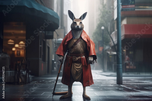 Kangaroo Shogun in Samurai Armor of Japanese Culture, Shogun. Generative AI