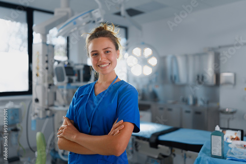 Portrait of young nurse in surgical department.