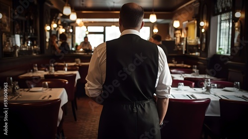 Un serveur vu de dos dans un restaurant