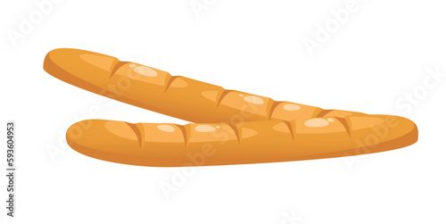 Concept Bakery bread bun loaf. This flat vector illustration depicts a delicious baguette from a bakery. Vector illustration.
