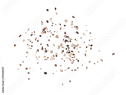 Coarsely crushed ground black pepper on transparent png. Top view