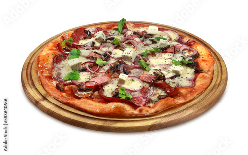 Delicious pizza with cheese and sausage