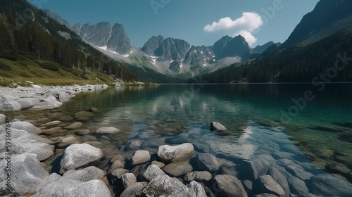 illustration, mountain and lake in tatra national park, ai generative