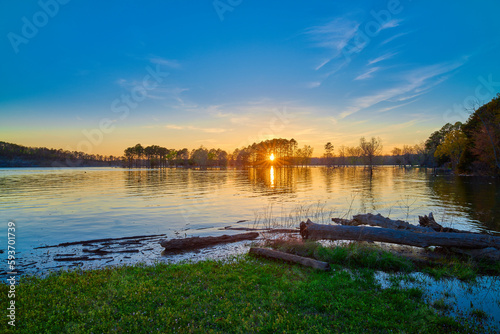 Beautiful sunset on Beaver Lake near Rogers Arkansas.