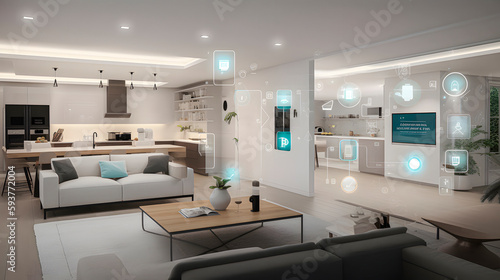 The concept of the Internet of Things with an image of a smart home, featuring various connected devices and appliances AI