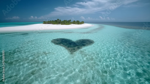 Tropical Island in form of heart. AI generated