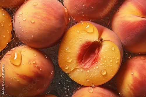 Peach water drop background. Generate Ai