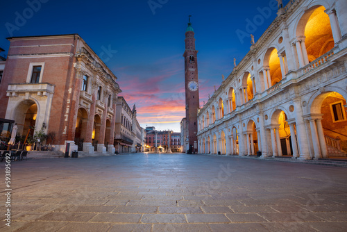 Vicenza, Italy. Cityscape image of historical centre of Vicenza, Italy with old square ( Piazza dei Signori) at sunrise.
