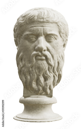 Sculpture of the head of Plato isolated on transparent background. 3D rendering