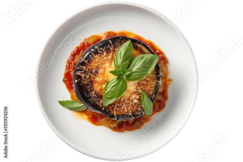 Parmigiana Di Melanzane On White Plate. Italian Food On Isolated Transparent Background, Png. Generative AI