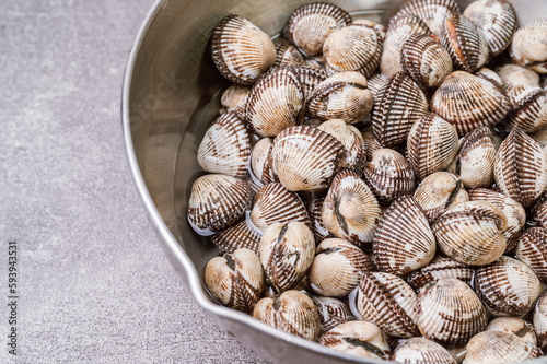 Fresh seafood cockles in a bowl