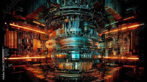 Futuristic abstract image of thermonuclear reactor created with Generative AI technology.
