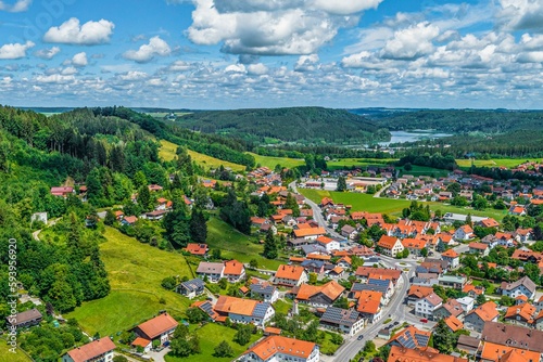 Blick über Peiting zum Lech nördlich der Gemeinde