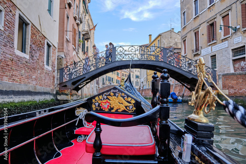 Venice, Italy: View from gondola during the ride through the canals of Venice