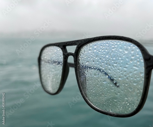 Drops on glasses and sea fog