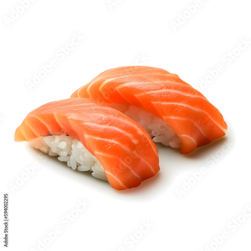 Salmon sushi on isolated white background, Generative AI