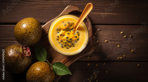 Fresh Passion Fruit Smoothie on a Rustic Wooden Table