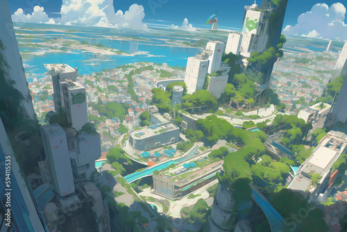 A futuristic, utopian city