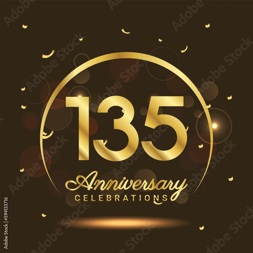 135 years anniversary Half moon anniversary with confetti and a light gold effect on a black and brown background