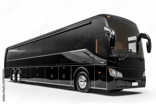 Black big tour bus isolated on a white background. 3D rendering. Generative AI