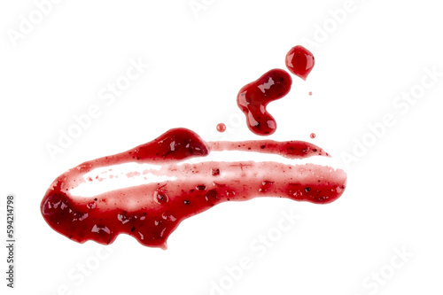 Sweet red berry jam, sauce as abstract smear stain isolated on white, transparent background, PNG