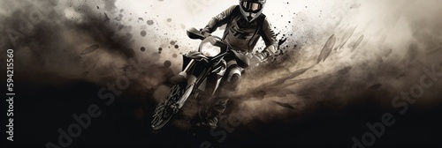 wallpaper of a motocross rider drifting and kicking up dust, motobike background, banner, header, generative ai