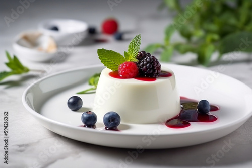 Tasty panna cotta dessert. Super photo realistic background. Generative ai illustration