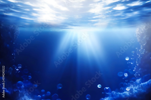 海中に日差しが入る海底イメージ背景 