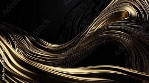 Abstract luxury swirling black gold background. Gold waves abstract background texture. Print, painting, design, fashion. Generative ai