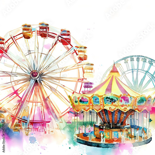 mix of ferris wheel and merry-go-round,illustration style with Generative AI.