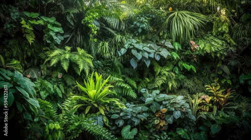 mur de végétation luxuriante, tropicale, de la forêt primaire d’Amazonie ou des forêt profonde de l’Afrique équatoriale