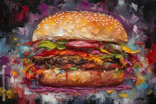 Hamburger abstrakcyjny kolorowy akrylowy obraz Generative AI 