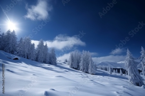 Hintergrund, Himmel, Schnee, verschneit, Himmelblau, blau, blue. Generative AI