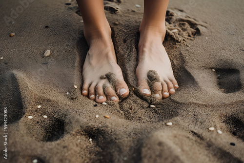 Gros plan sur des pieds dans le sable mouillé d'une plage » IA générative