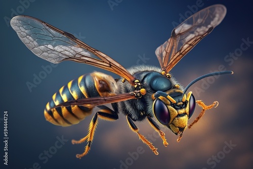 Macro portrait of a wasp. Ai generated.