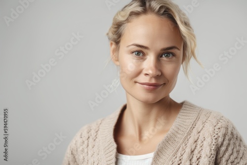 Portrait of a beautiful young woman with blond hair in a knitted sweater