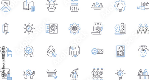 Technique and tactic line icons collection. Strategic, Pragmatic, Innovative, Resourceful, Agile, Analytical, Calculated vector and linear illustration. Systematic,Intuitive,Adaptable outline signs