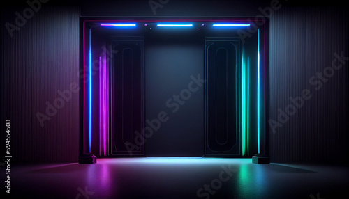 Dark neon empty stage with spot light Ai generated image