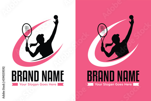 simple modern women tennis sports illustration logo design