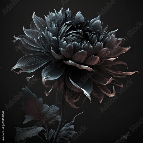 Ai Generative. AI Generated. Macro shot of dark moody botanical flower. Can be used for graphic design or home decoration. Graphic Art