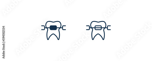 brackets icon. Outline and filled brackets icon from dental health collection. Editable brackets symbol.
