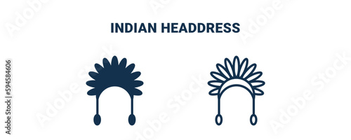 indian headdress icon. Outline and filled indian headdress icon from culture and civilization collection. Line and glyph vector isolated on white background. Editable indian headdress symbol.