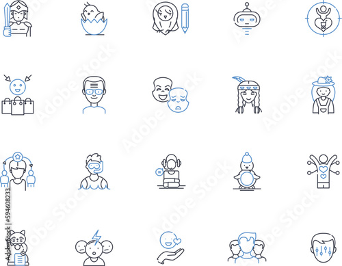 Laughsters line icons collection. Comedy, Humor, Laughter, Jokes, Pranks, Giggles, Chuckles vector and linear illustration. Amusement,Wit,Satire outline signs set