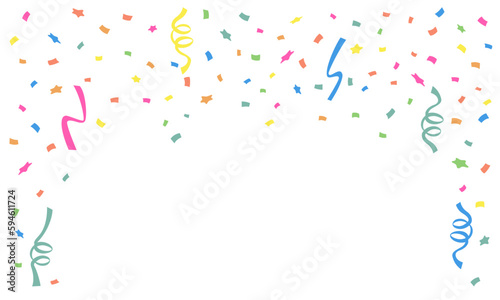 Colorful many stars and square small paper falling isolated on white background. Confetti for birthday, party, festival fair, celebration, and congratulation. Vector flat design.