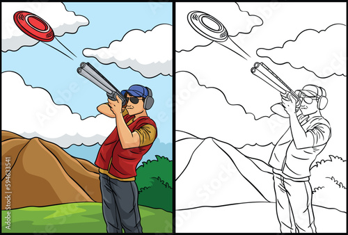 Skeet Shooting Coloring Page Colored Illustration